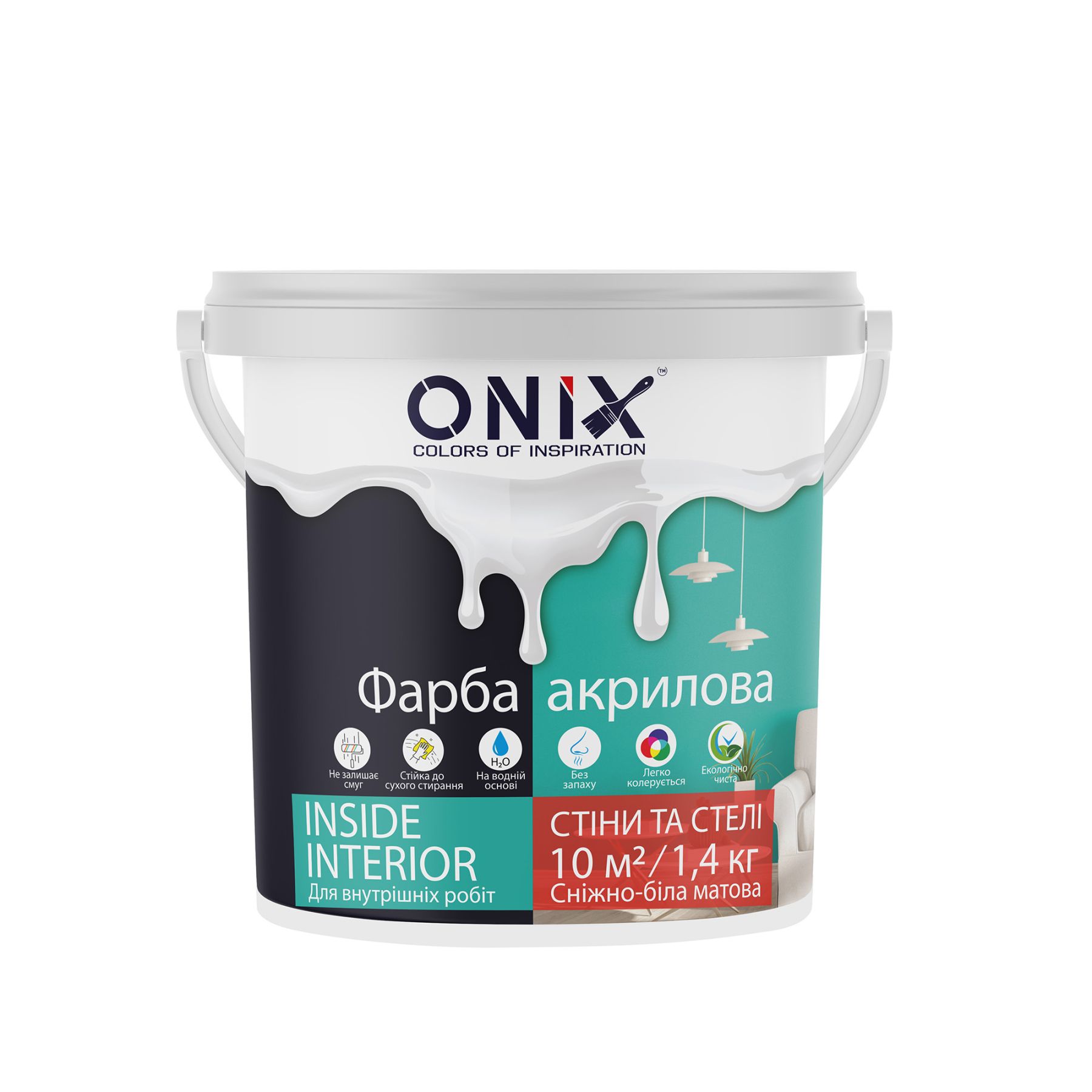 Фарба акрилова Біла матова 1 л 1.4 кг інтер'єрна для стін та стель INSIDE ТМ ONIX